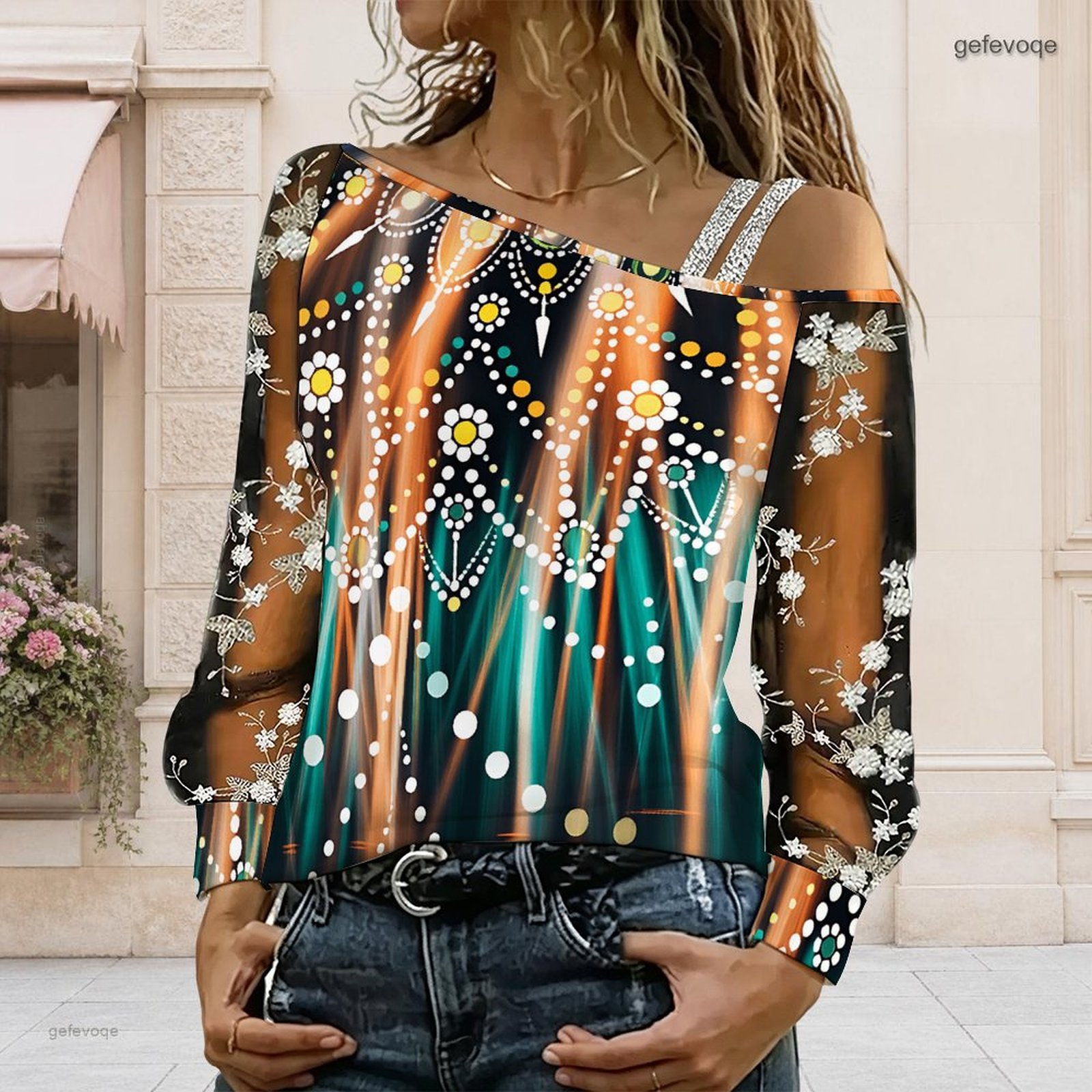 Blouse Off Shoulder - Damska bluzka z odkrytymi ramionami, asymetryczny