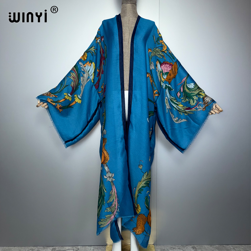 Cover Up Kaftan - WINYI Afrykańska Sukienka Kimono Maxi w