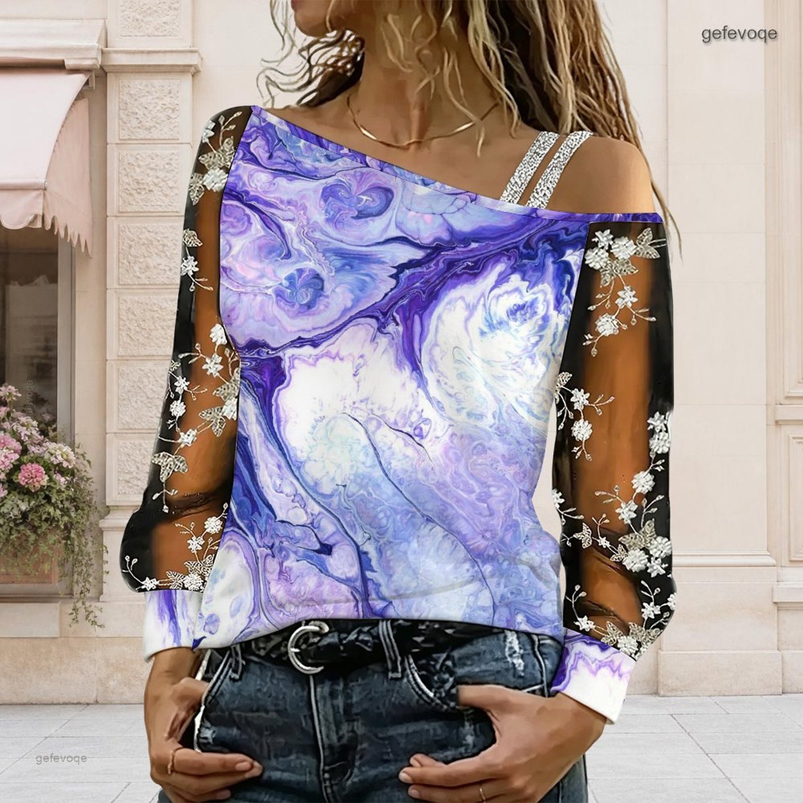Blouse Off Shoulder - Damska bluzka z odkrytymi ramionami, asymetryczny