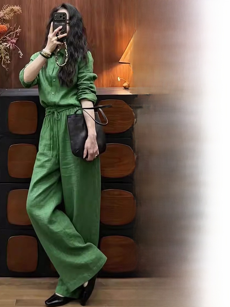 Linen Pant Wide - Luźny lniany komplet: koszula i spodnie