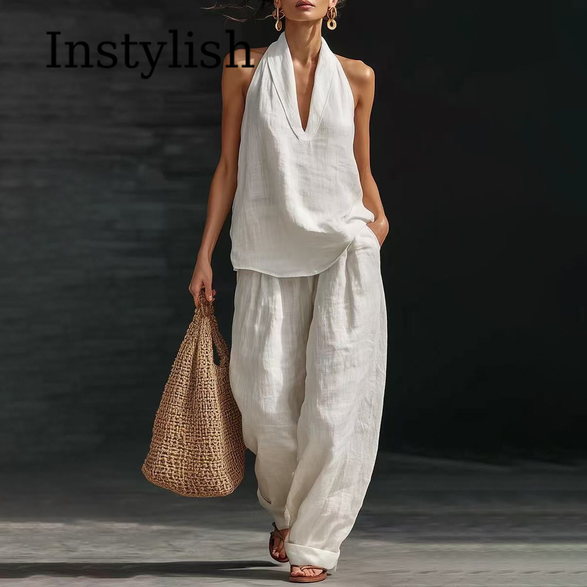 Letni damski lniany komplet: t – Linen Pant Wide recenzja i cena