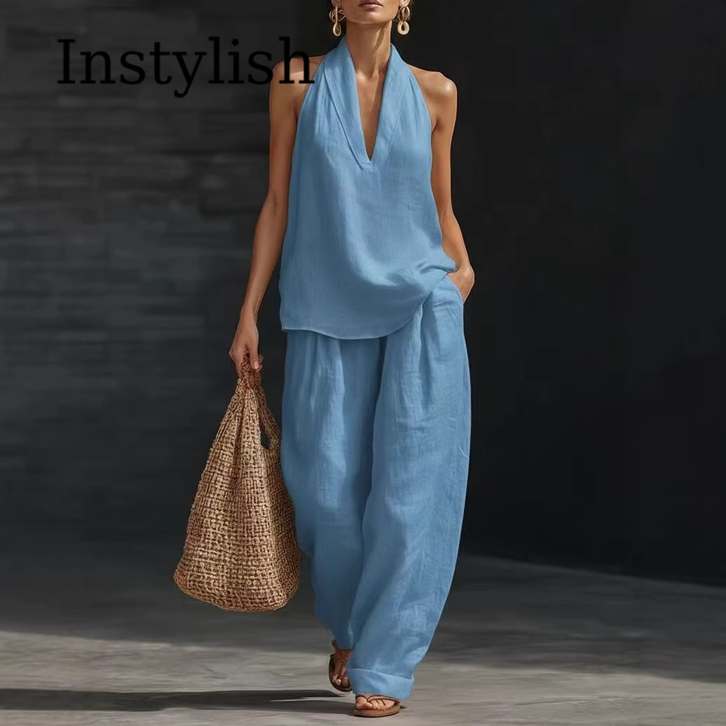 Letni damski lniany komplet: t – Linen Pant Wide recenzja i cena